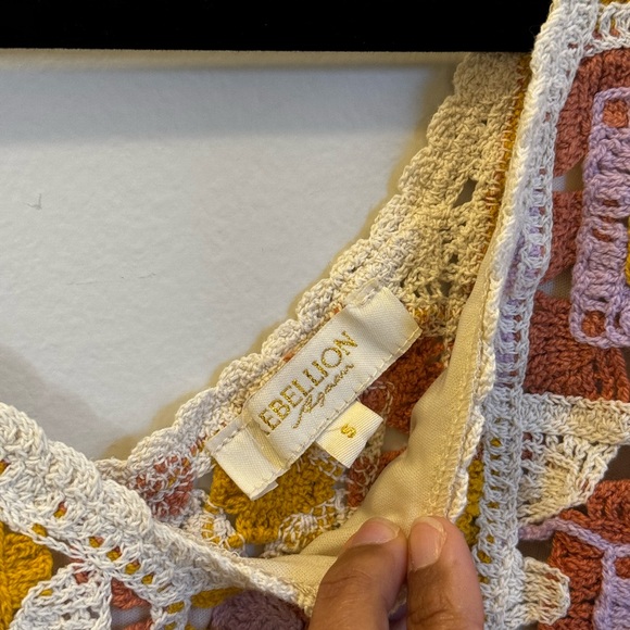 Rebellion Pink, Orange, Yellow, Cream Crochet Crop Top - Size Small - Picture 3 of 4